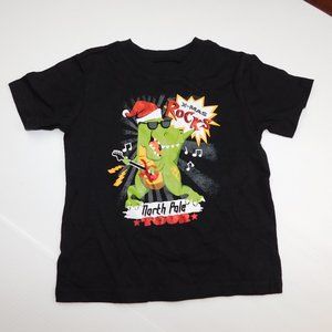 Wonderkids Boys 3T X-Mas Rocks North Pole Tour Rocking Dinosaur T Shirt Black
